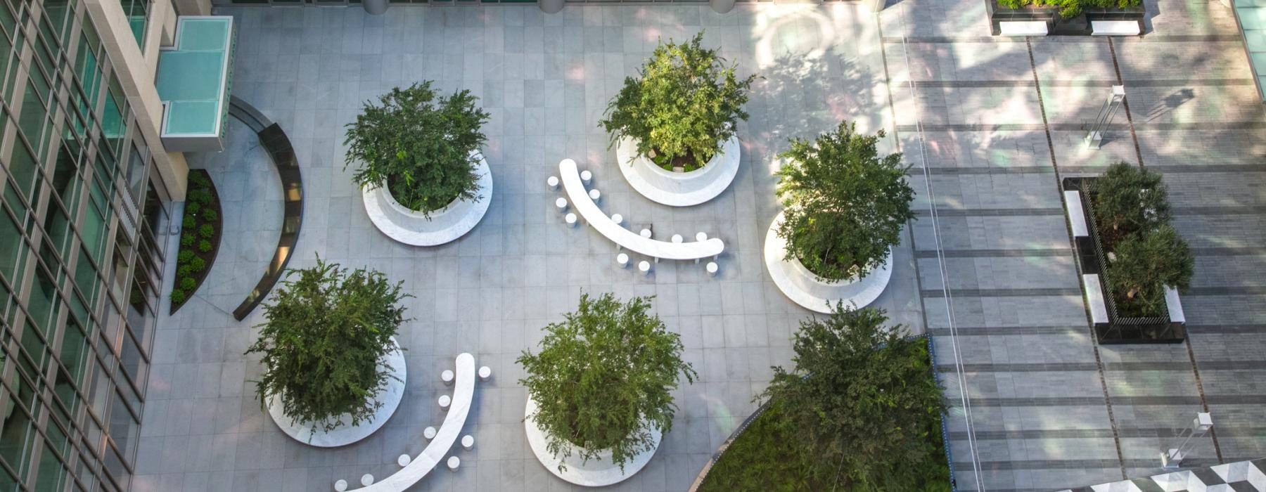 a building with trees and plants